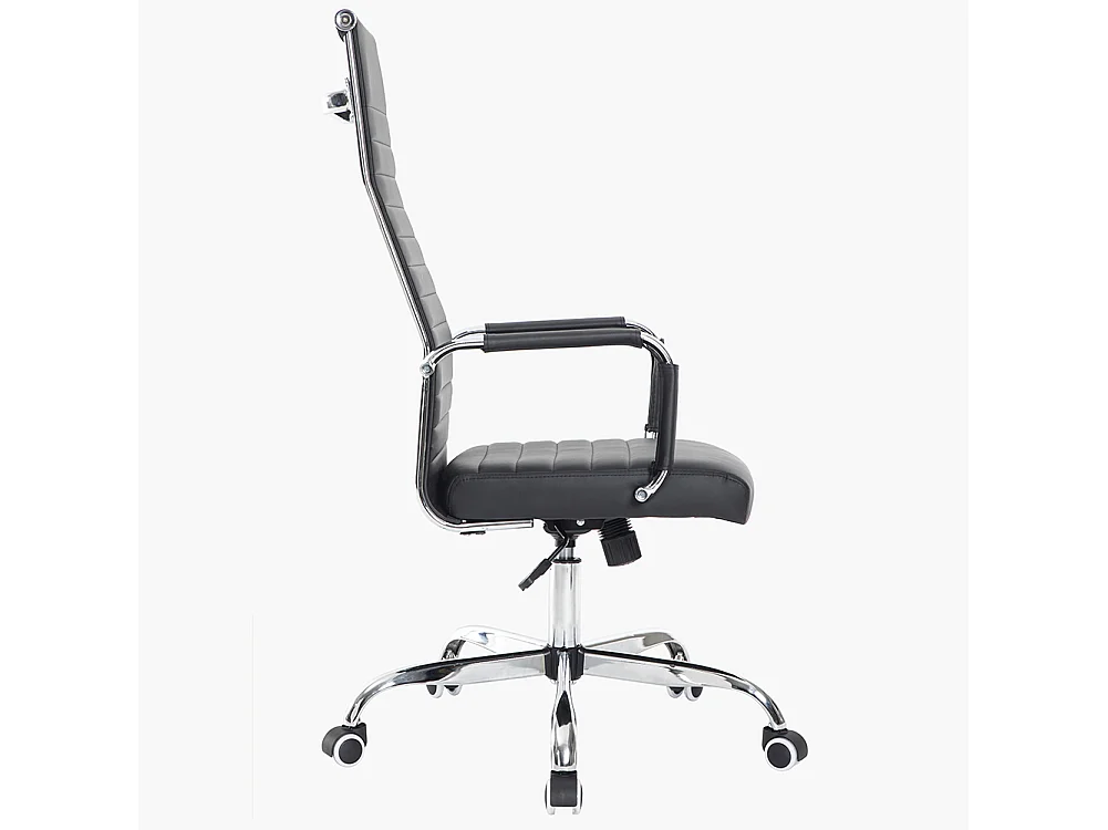 Sedia da Ufficio in Simil Pelle Nera Poltrona Scrivania Girevole Base Cromata