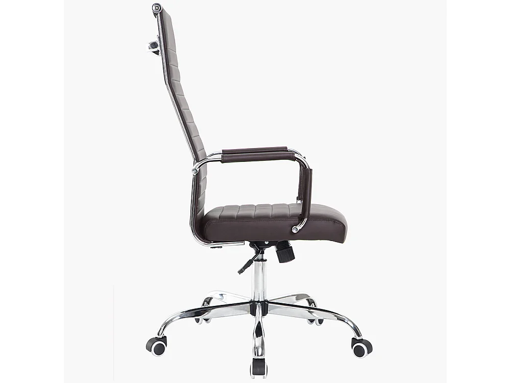 Sedia da Ufficio in Simil Pelle Marrone Poltrona Scrivania Girevole Base Cromata