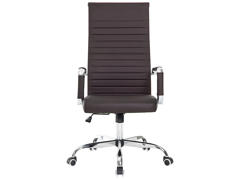 Sedia da Ufficio in Simil Pelle Marrone Poltrona Scrivania Girevole Base Cromata