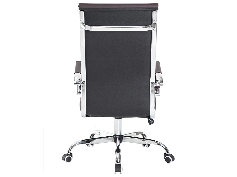 Sedia da Ufficio in Simil Pelle Marrone Poltrona Scrivania Girevole Base Cromata