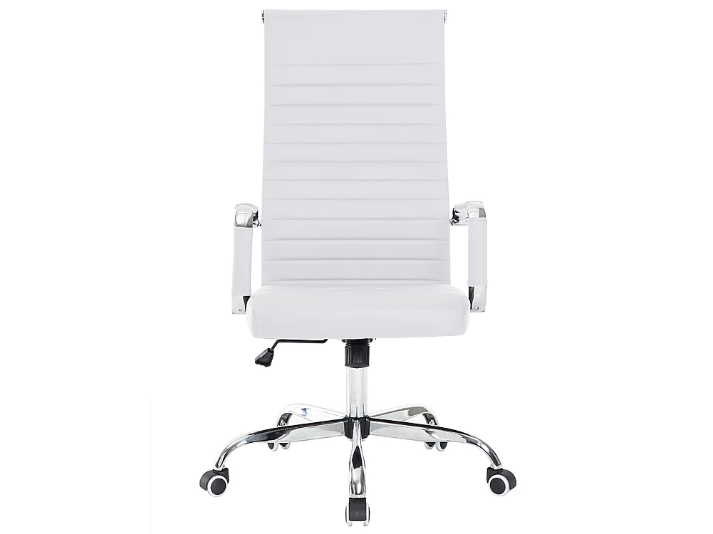 Sedia da Ufficio in Simil Pelle Bianco Poltrona Scrivania Girevole Base Cromata