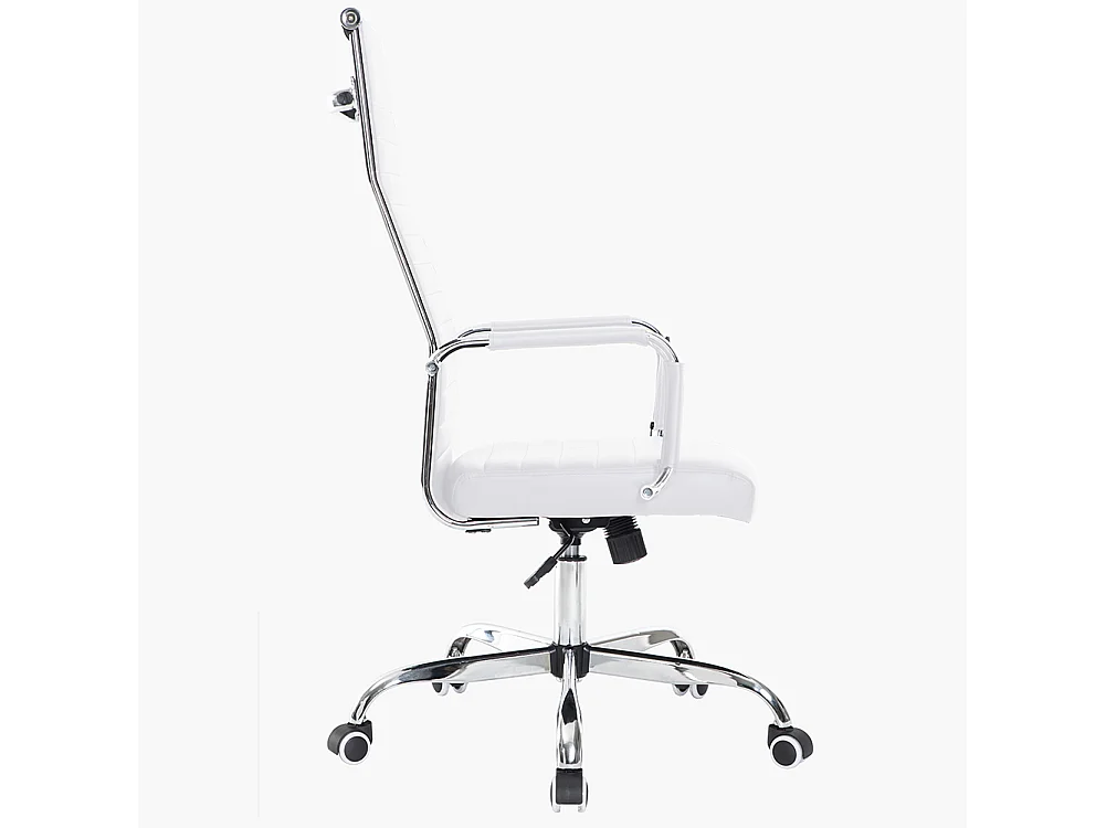Sedia da Ufficio in Simil Pelle Bianco Poltrona Scrivania Girevole Base Cromata