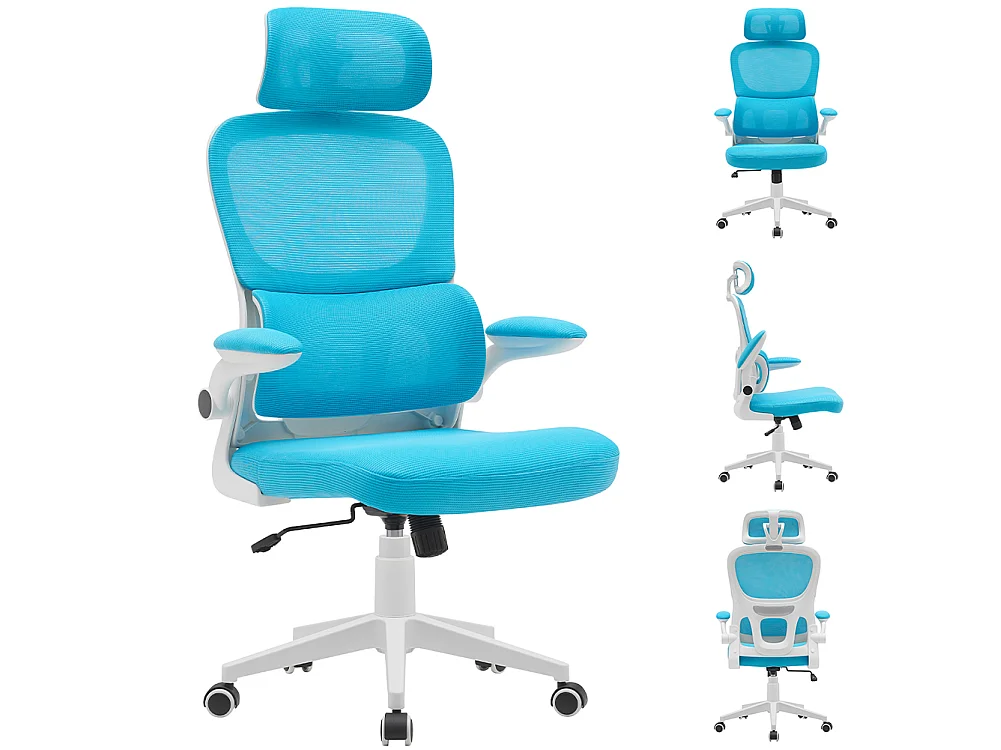 Sedia Ufficio in Tessuto Antisudore Azzurro Bianco Poltrona Scrivania Girevole