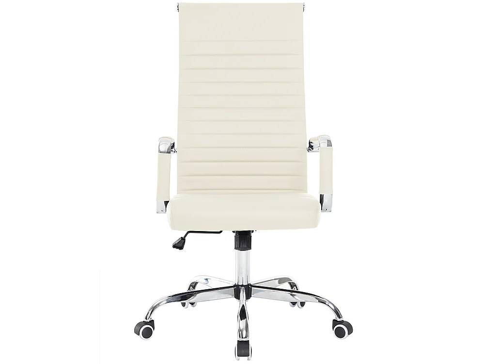 Sedia da Ufficio in Simil Pelle Beige Poltrona Scrivania Girevole Base Cromata