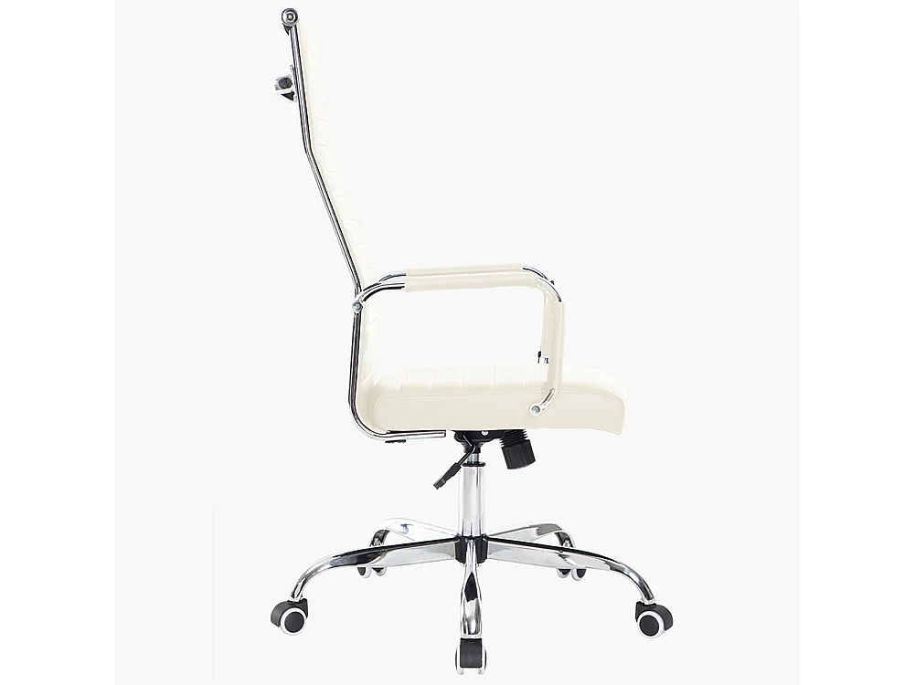 Sedia da Ufficio in Simil Pelle Beige Poltrona Scrivania Girevole Base Cromata