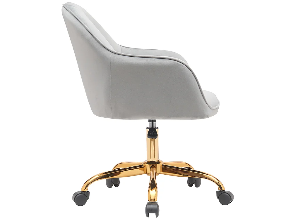 Sedia da Ufficio in Velluto Grigio Poltrona Imbottita da Scrivania con Base Oro
