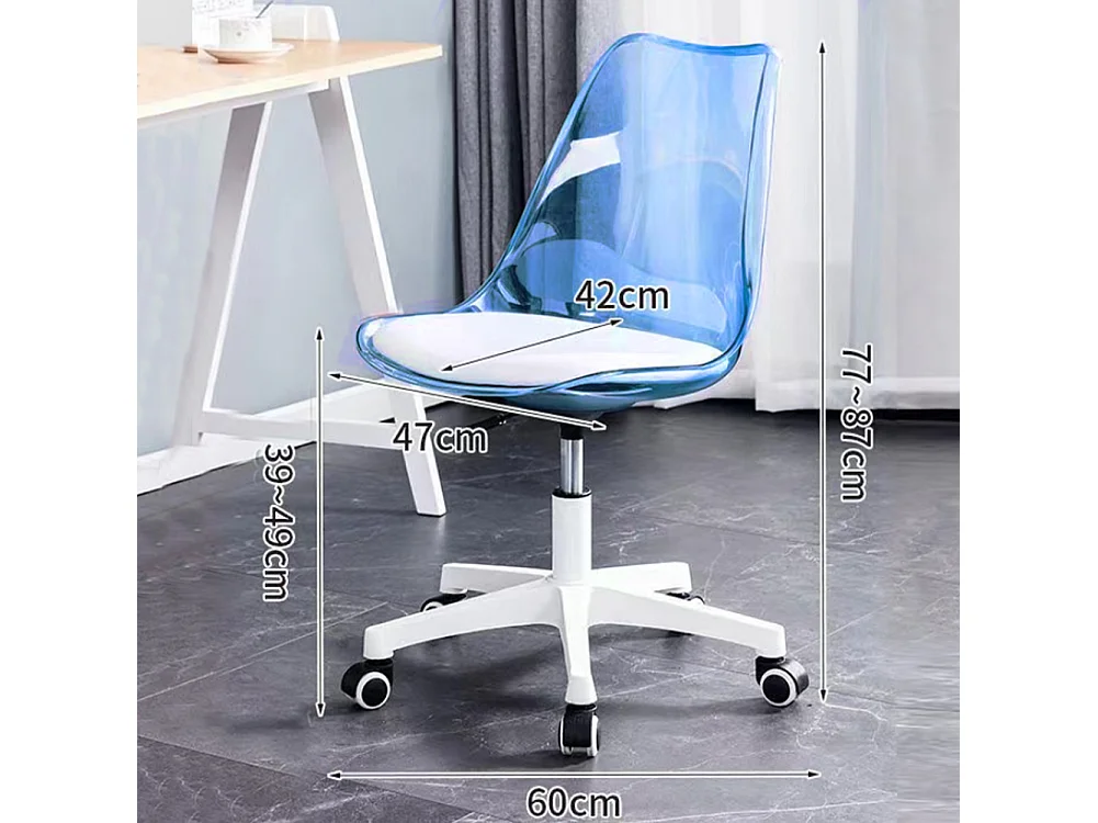Sedia da Scrivania con ruote e Schienale trasparente Blu Poltrona da Ufficio