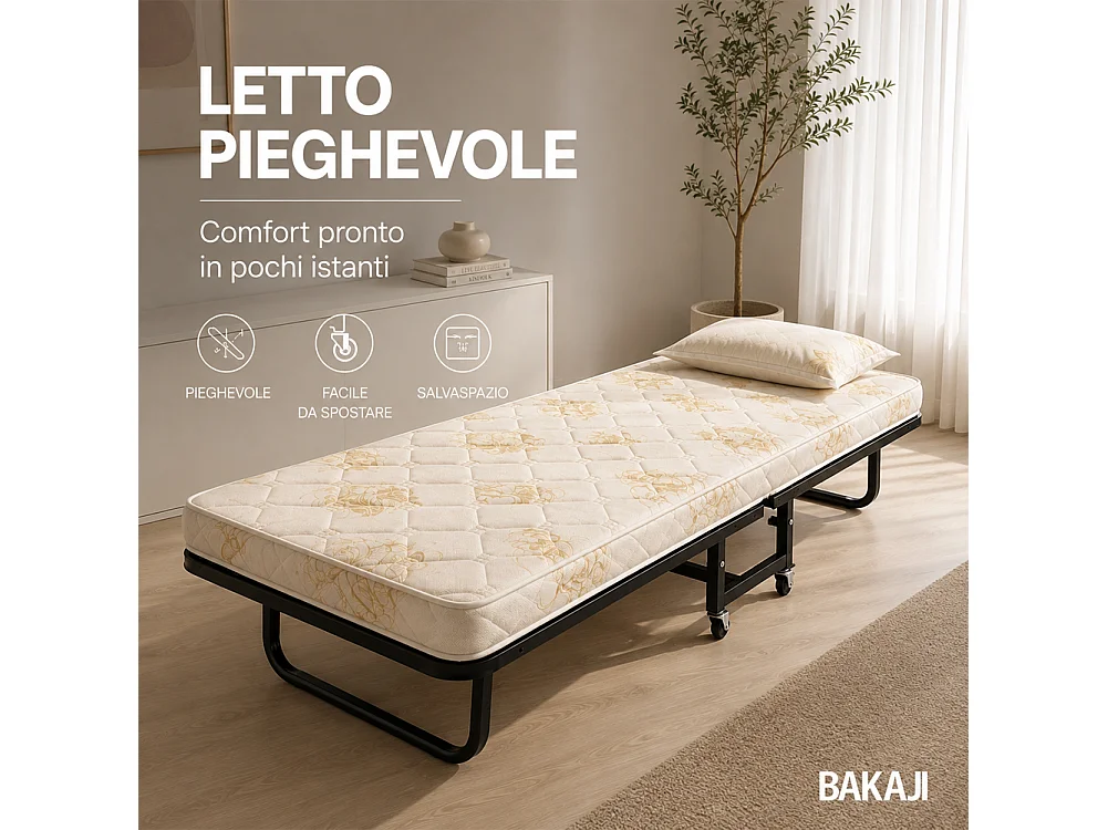 Letto Singolo Pieghevole Cuscino Copertura Brandina Materasso H10cm 80x40x190cm