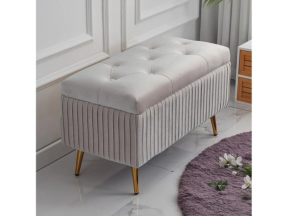 Pouf Contenitore Panta in Velluto Rettangolare Morbido Capiente Divanetto Grigio