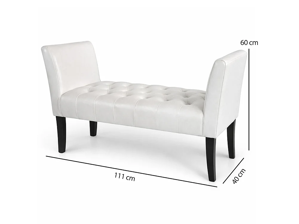 Panca Bianco con Piedi in Legno e Rivestimento Ecopelle Camera da Letto Ingresso