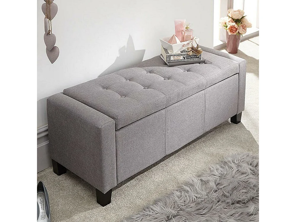 Cassapanca Pouf Contenitore Panca Sgabello Poggiapiedi in Tessuto Grigio Chiaro
