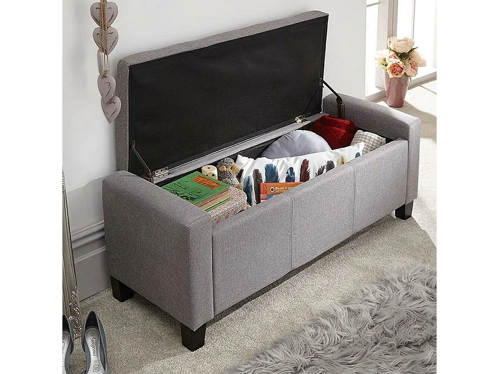 Cassapanca Pouf Contenitore Panca Sgabello Poggiapiedi in Tessuto Grigio Chiaro