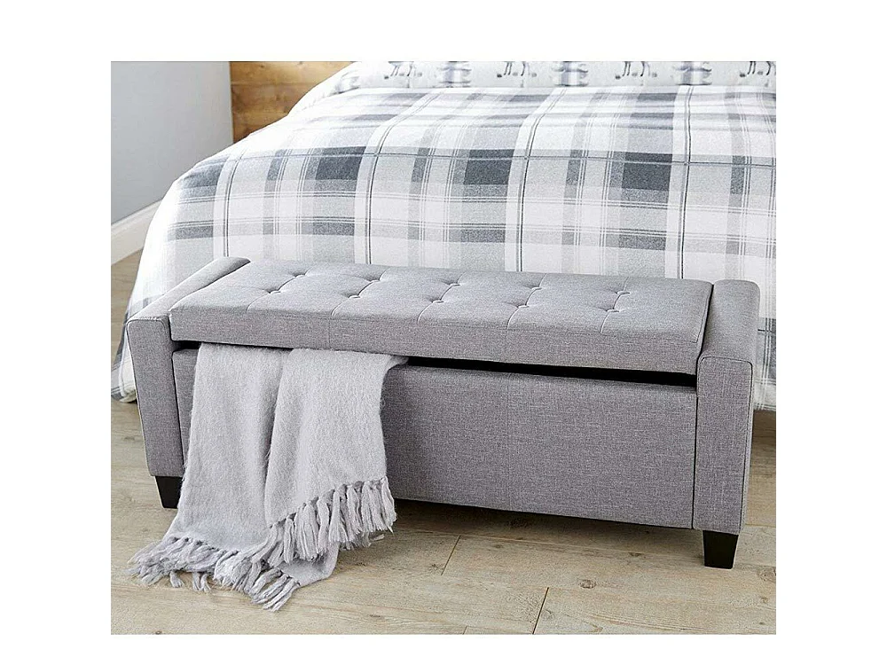 Cassapanca Pouf Contenitore Panca Sgabello Poggiapiedi in Tessuto Grigio Chiaro