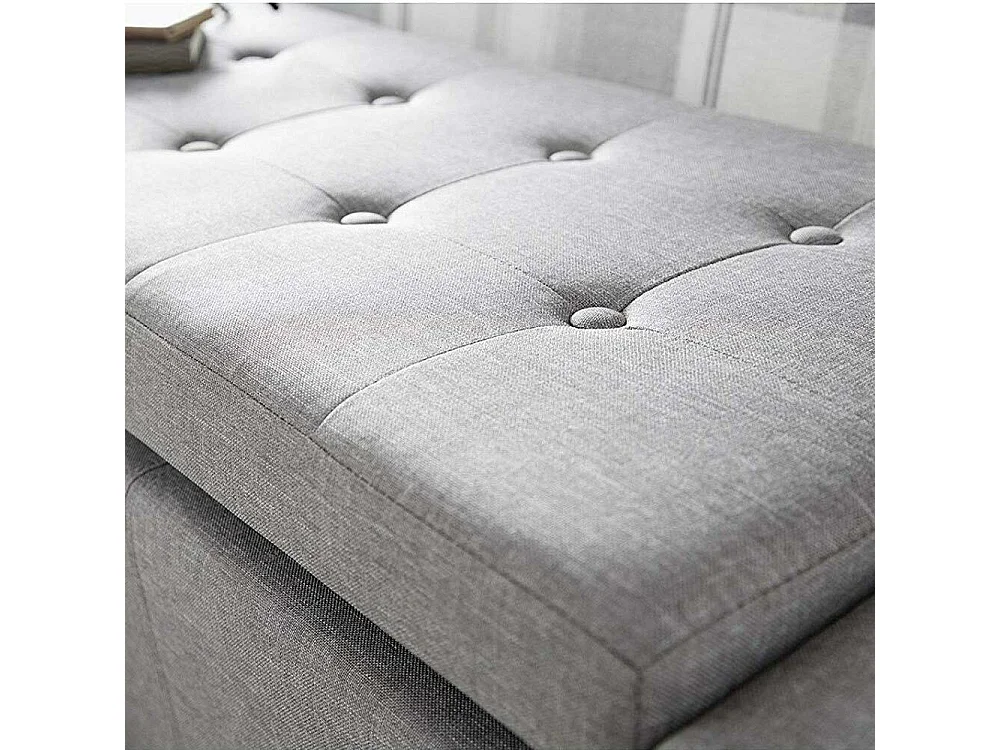 Cassapanca Pouf Contenitore Panca Sgabello Poggiapiedi in Tessuto Grigio Chiaro