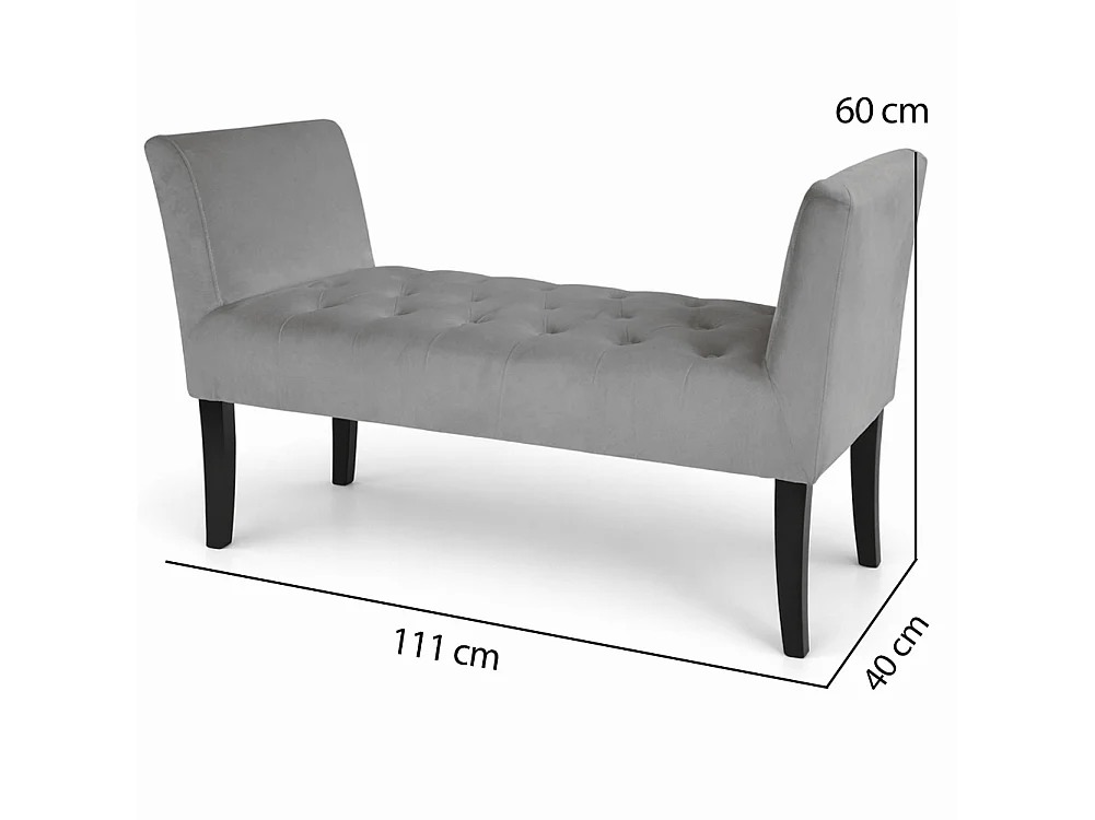 Panca Grigio con Piedi in Legno e Rivestimento Velluto Camera da Letto Ingresso