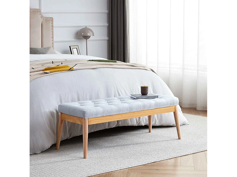 Cassapanca Pouf Ottomana Grigio Ingresso Panca Imbottitura Alta Densità 108x41cm