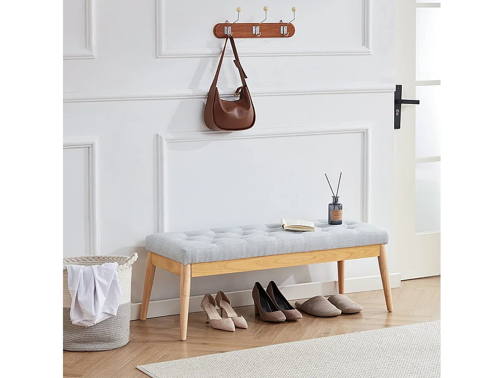 Cassapanca Pouf Ottomana Grigio Ingresso Panca Imbottitura Alta Densità 108x41cm