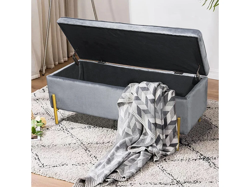 Cassapanca Pouf Contenitore Panca Sgabello Poggiapiedi in Tessuto Velluto Grigio