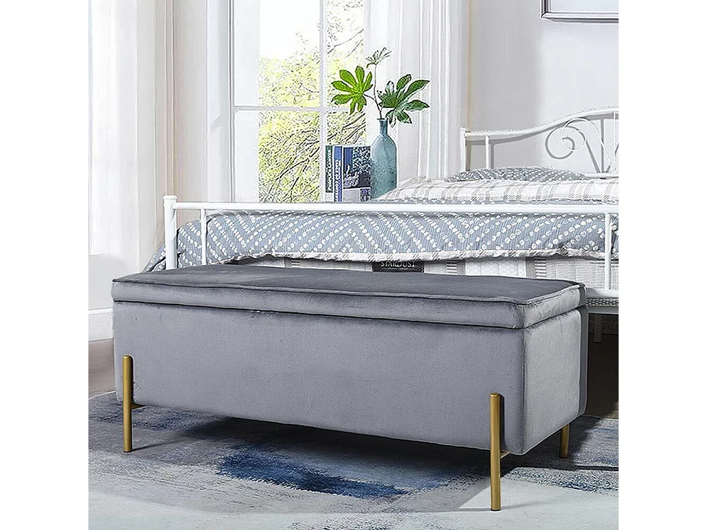 Cassapanca Pouf Contenitore Panca Sgabello Poggiapiedi in Tessuto Velluto Grigio