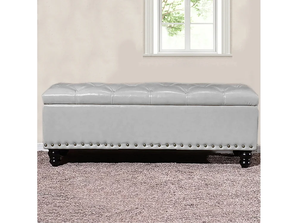 Pouf Panca Contenitore in Ecopelle Cassapanca Capiente Divanetto Grigio Chiaro