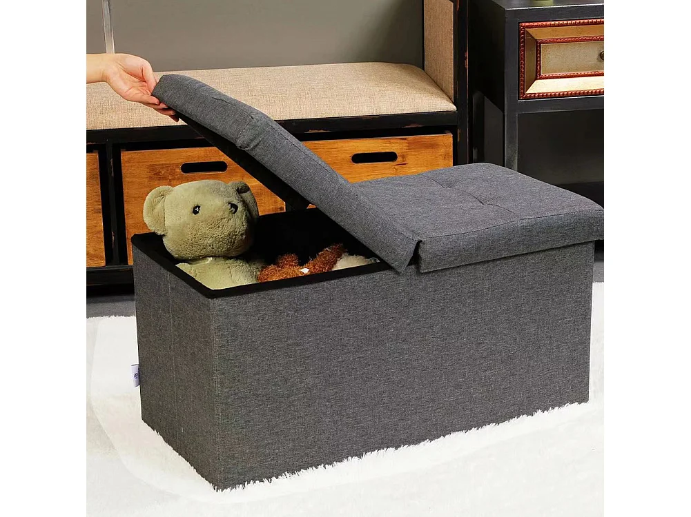 Cassapanca Pouf Contenitore Grigio Panca Sgabello Poggiapiedi Rivestimento Lino
