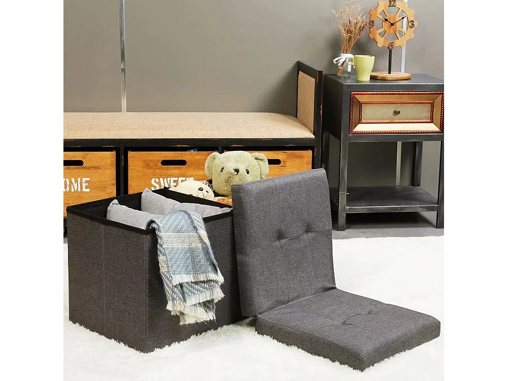 Cassapanca Pouf Contenitore Grigio Panca Sgabello Poggiapiedi Rivestimento Lino