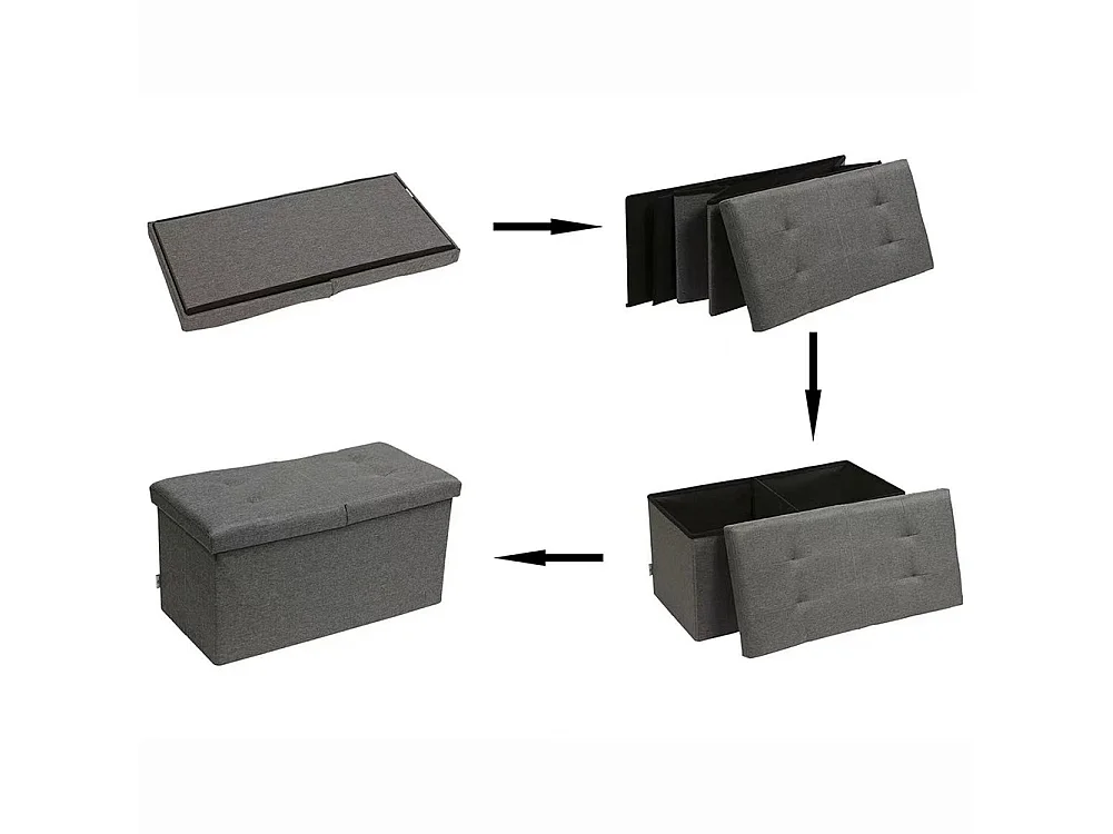 Cassapanca Pouf Contenitore Grigio Panca Sgabello Poggiapiedi Rivestimento Lino
