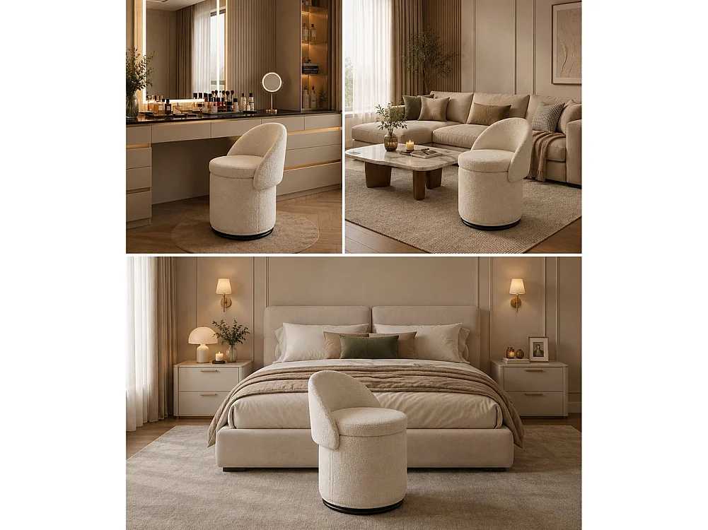 Pouf Contenitore con Schienale Reclinabile e Base Girevole Design Teddy 48x68 cm