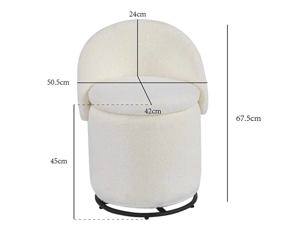 Pouf Contenitore con Schienale Reclinabile e Base Girevole Design Teddy 48x68 cm