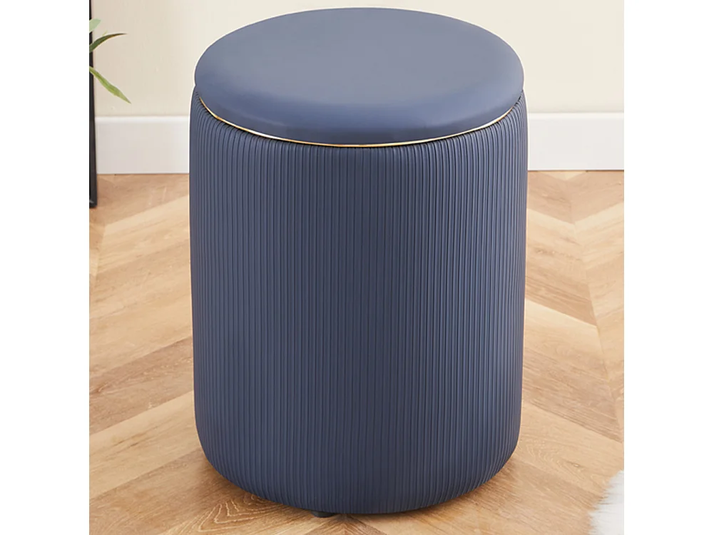 Pouf Contenitore Ecopelle Blu Decoro Oro Poggiapiedi Seduta Imbottita 35x45cm