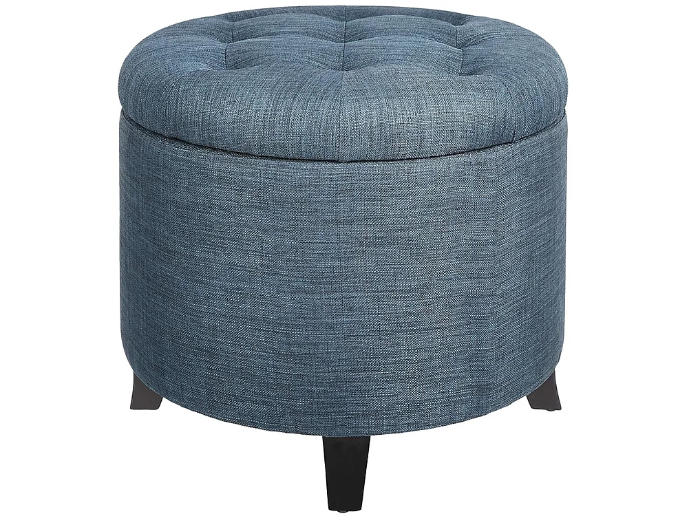 Pouf Contenitore Poggiapiedi in legno e tessuto Blu Sgabello Baule con scomparto