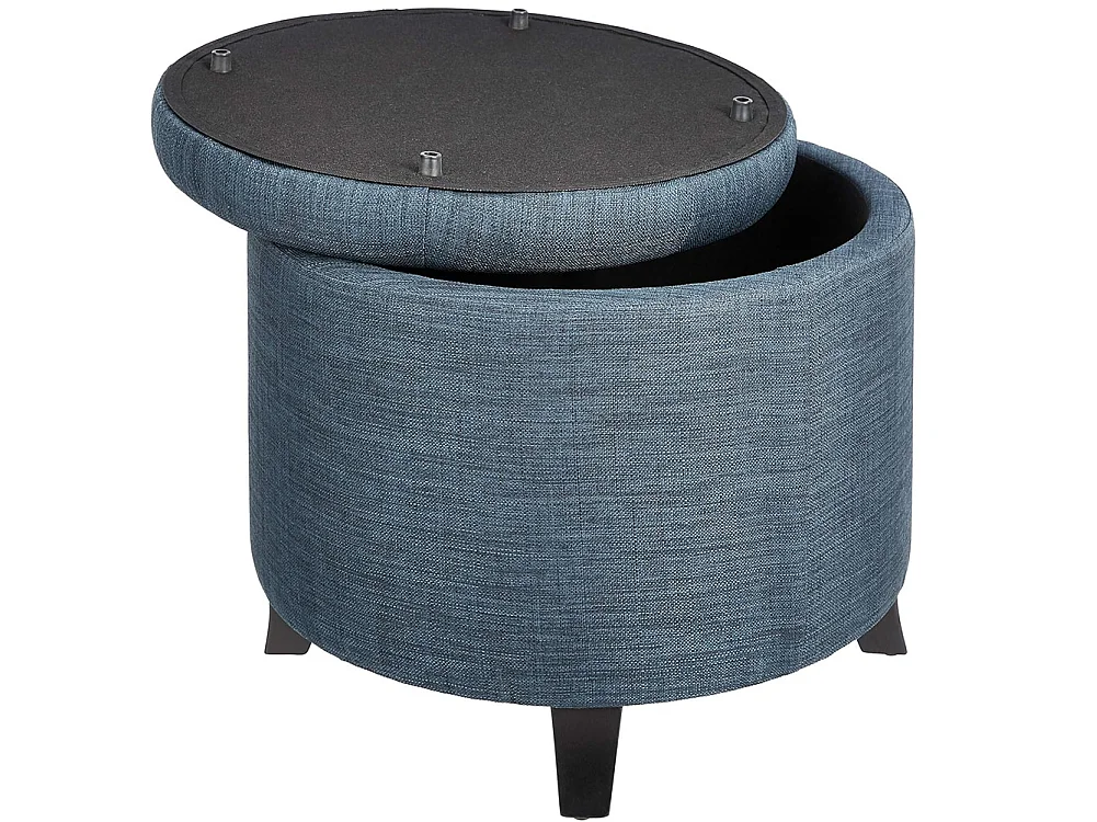 Pouf Contenitore Poggiapiedi in legno e tessuto Blu Sgabello Baule con scomparto