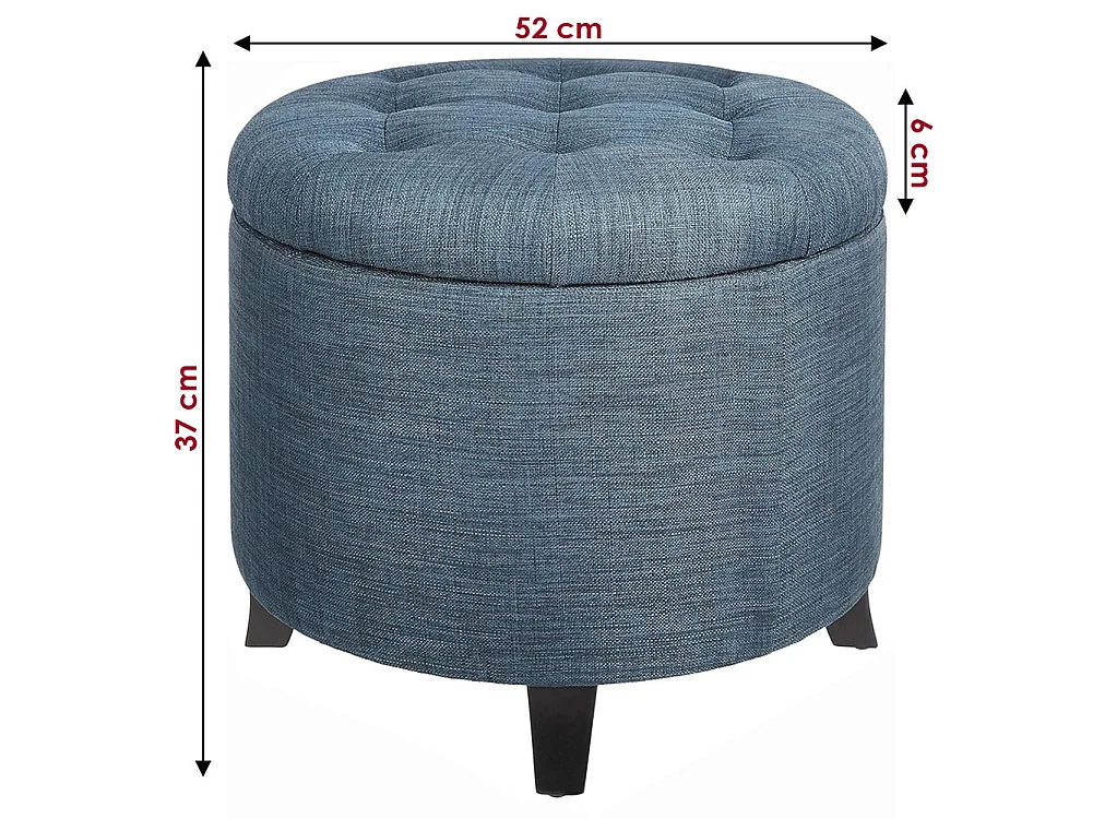 Pouf Contenitore Poggiapiedi in legno e tessuto Blu Sgabello Baule con scomparto