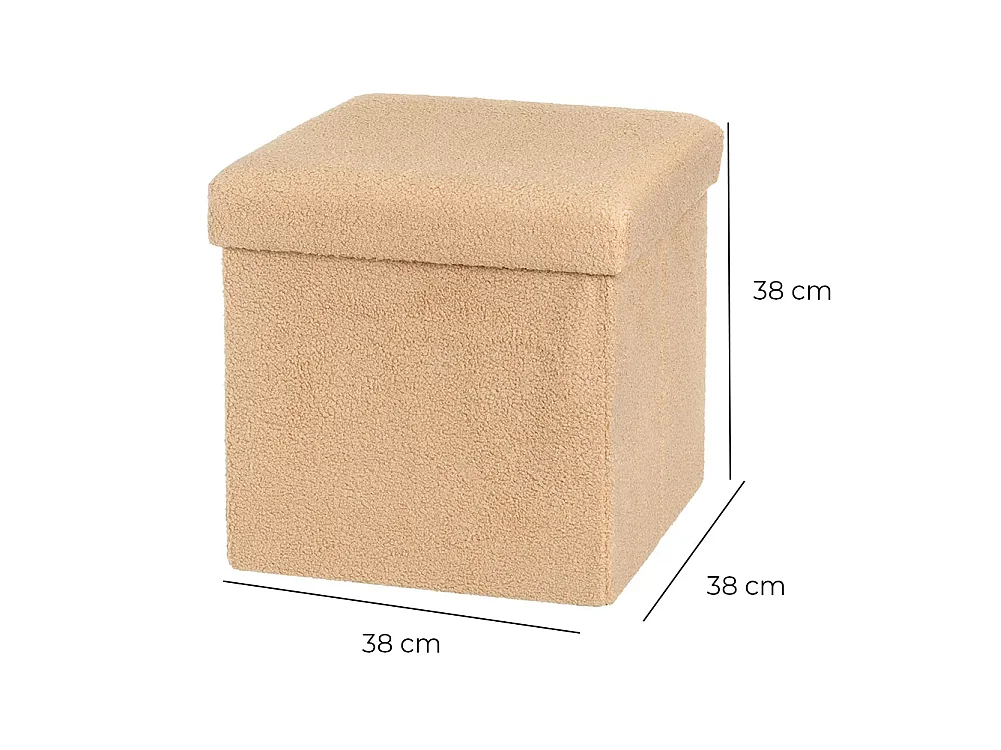 Pouf Baule Pieghevole Salvaspazio Beige Poggiapiedi Contenitore 38x38x38cm