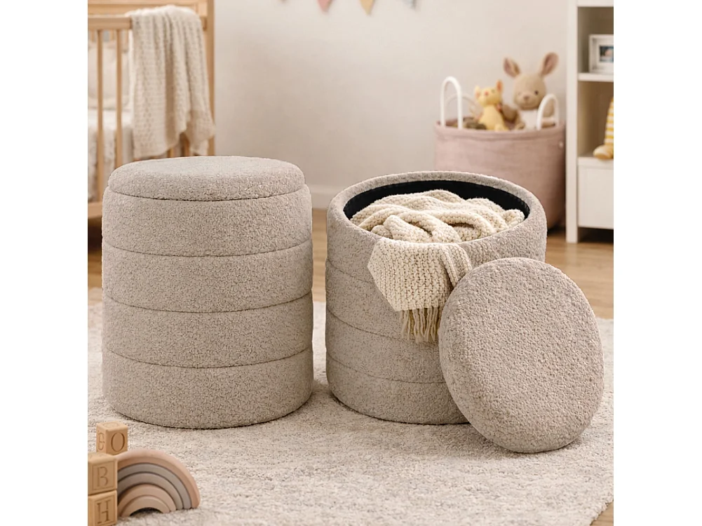 Set 2 pouf contenitore teddy beige cm Ø43x45h e Ø35x40h