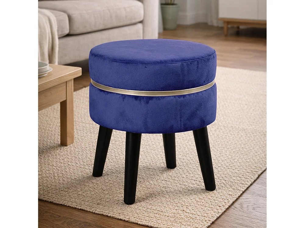 Pouf Sgabello Rotondo Blu Design Moderno Poggiapiedi con Rivestimento in Velluto