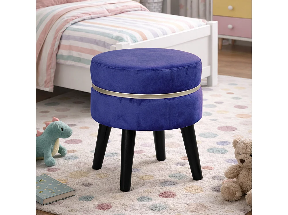 Pouf Sgabello Rotondo Blu Design Moderno Poggiapiedi con Rivestimento in Velluto