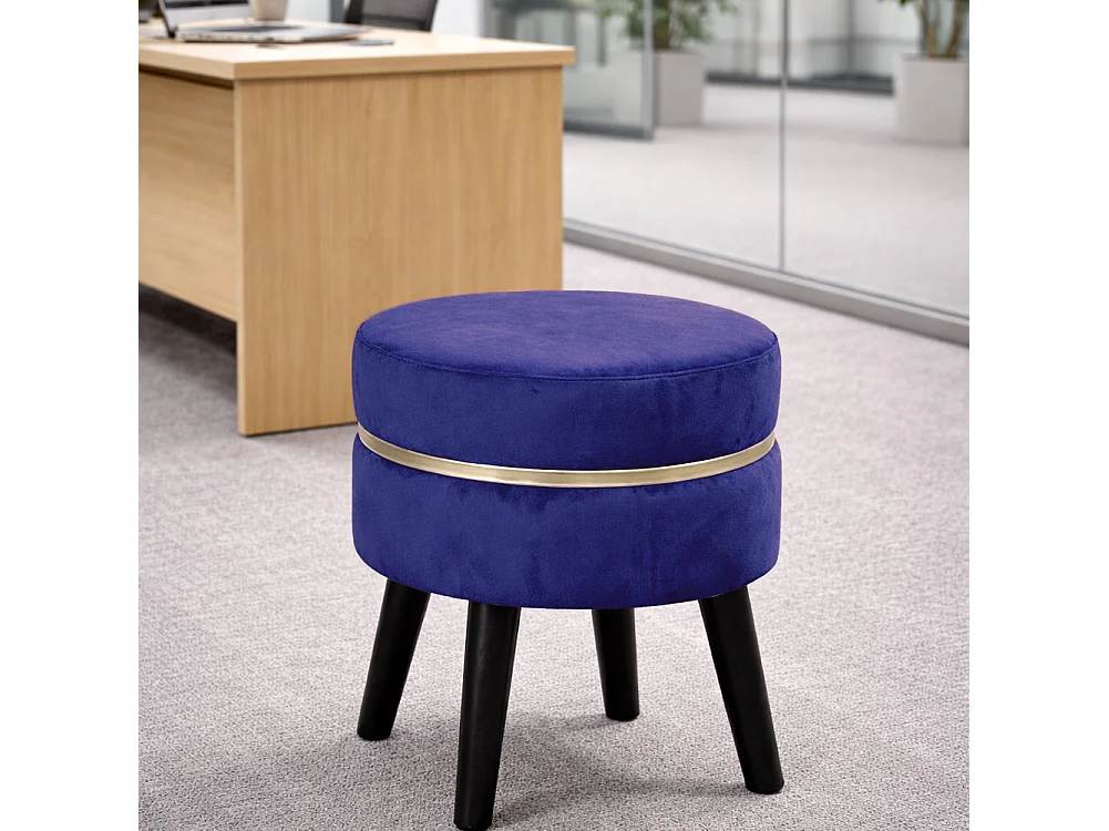 Pouf Sgabello Rotondo Blu Design Moderno Poggiapiedi con Rivestimento in Velluto