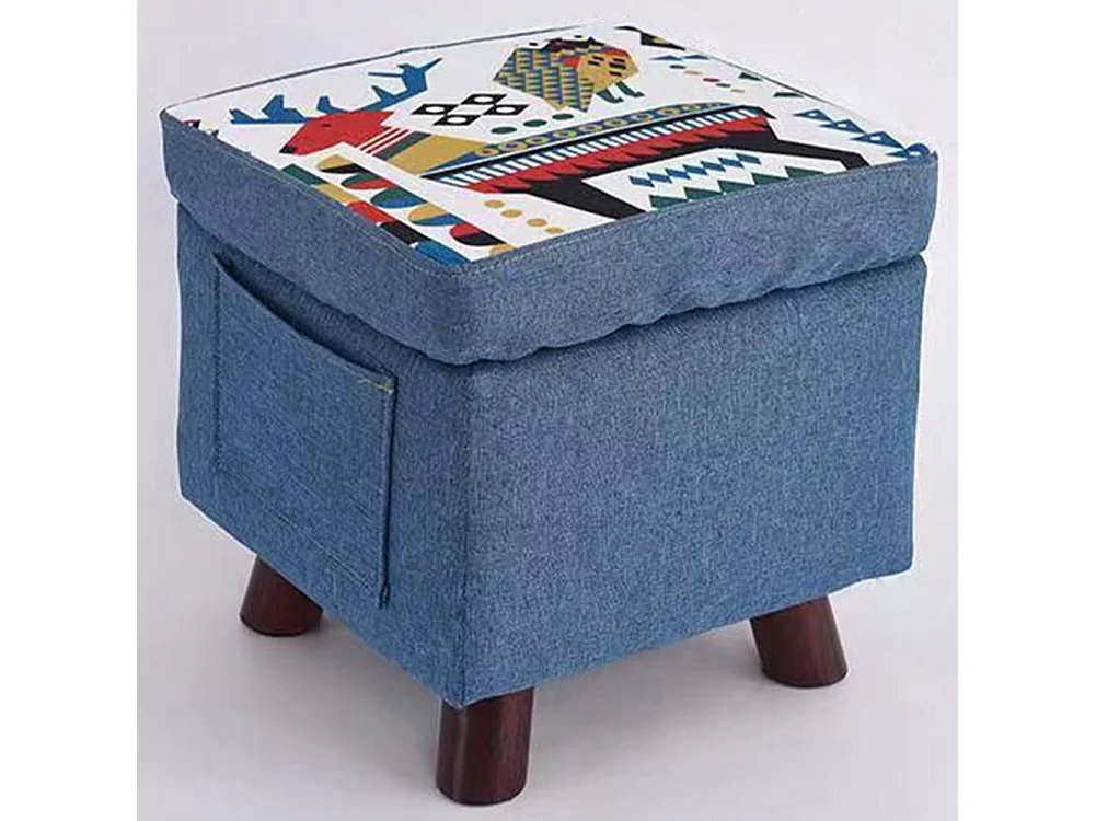 Pouf Contenitore in Tessuto Multiuso Poggiapiedi Sgabello e Baule Colore Blu