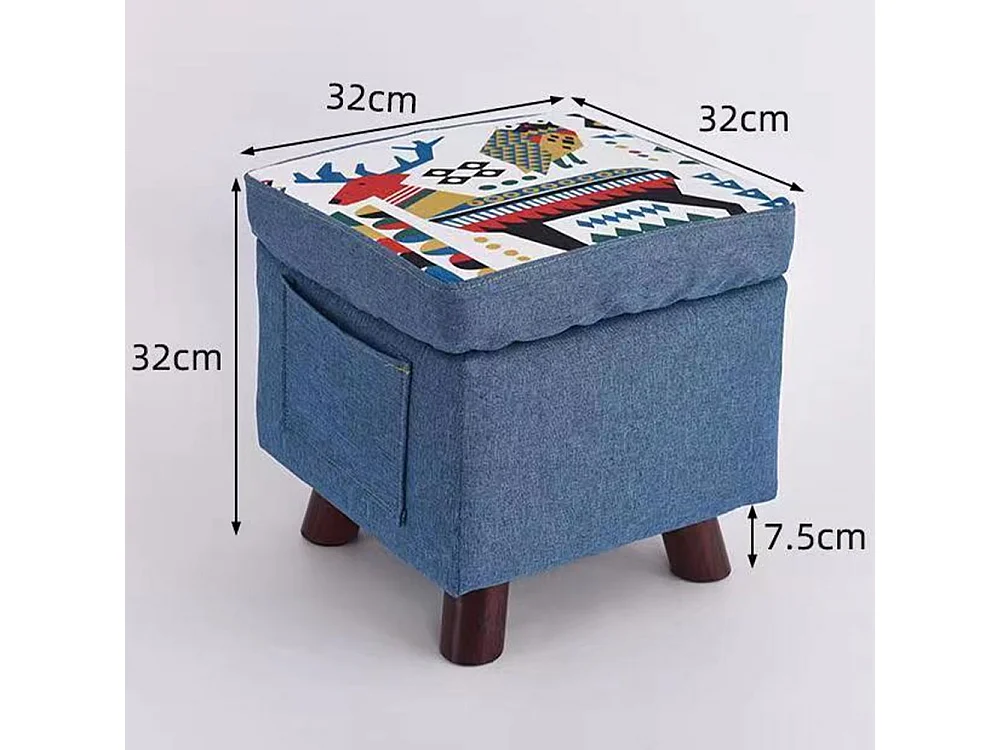 Pouf Contenitore in Tessuto Multiuso Poggiapiedi Sgabello e Baule Colore Blu