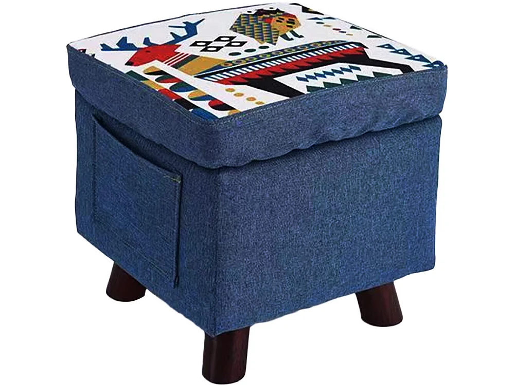 Pouf Contenitore in Tessuto Multiuso Poggiapiedi Sgabello e Baule Colore Blu