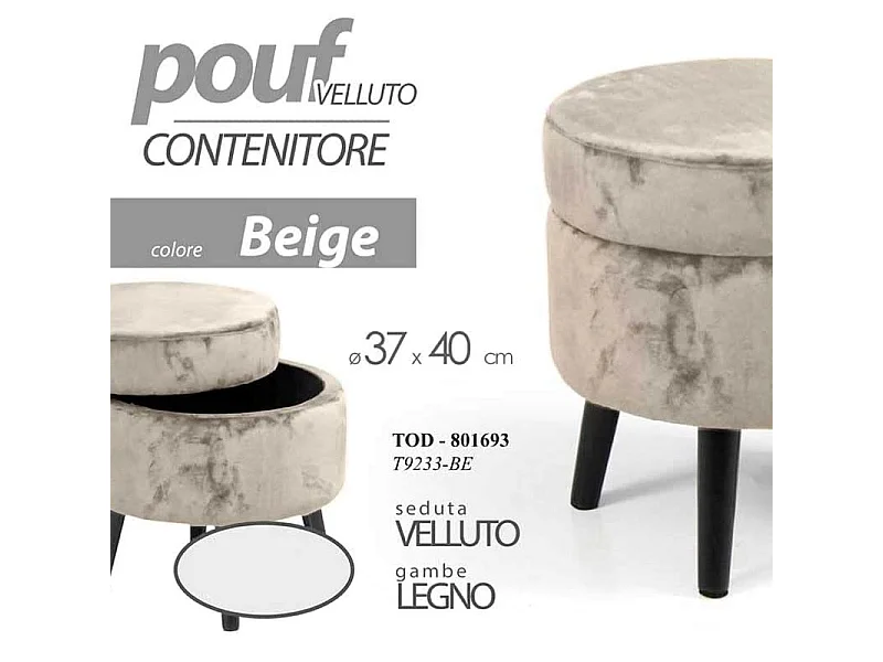 Pouf contenitore beige apribile cm 37 x 40 h