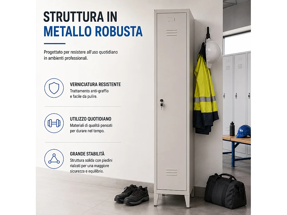 Armadio Guardaroba Slim in Metallo 1 Anta Asta Appendiabiti e Ripiano Superiore
