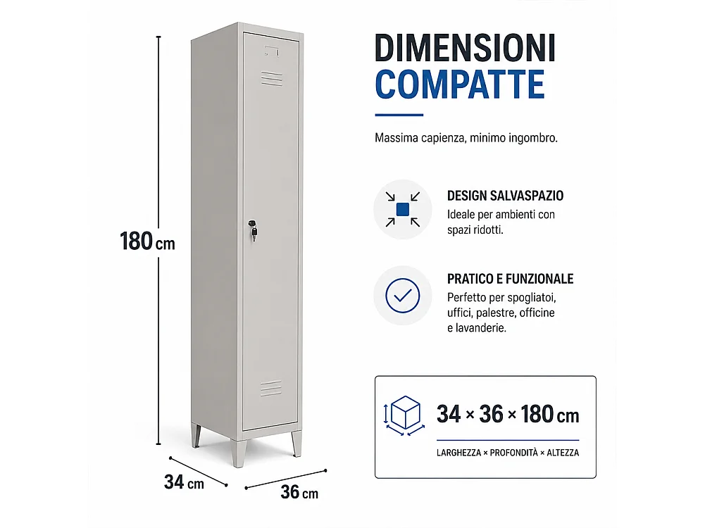 Armadio Guardaroba Slim in Metallo 1 Anta Asta Appendiabiti e Ripiano Superiore