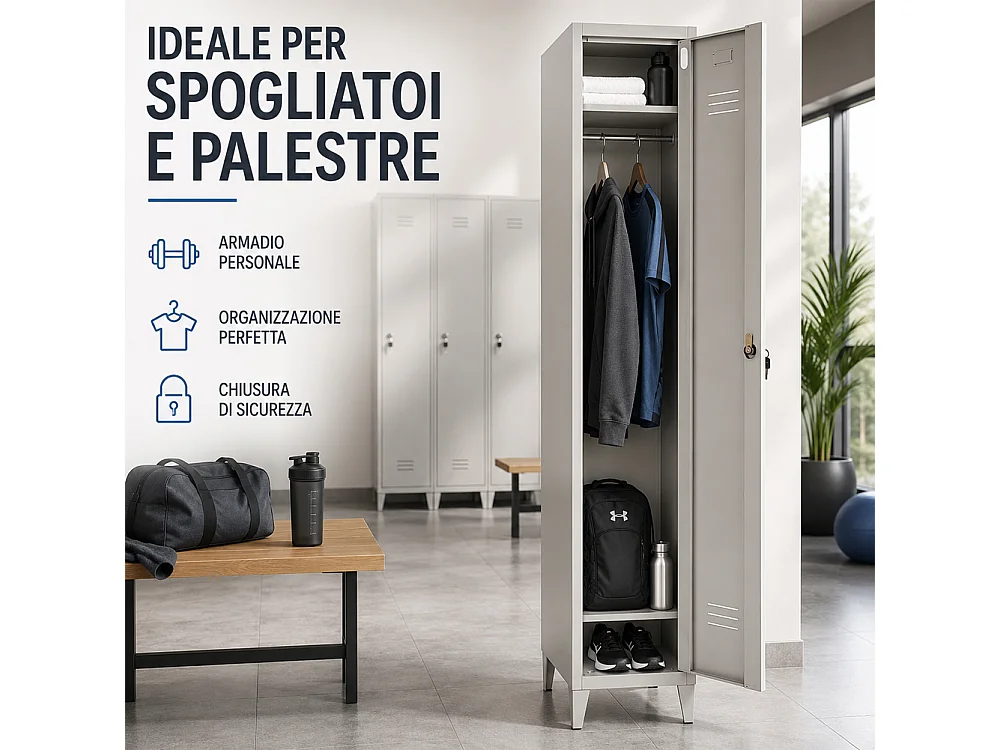 Armadio Guardaroba Slim in Metallo 1 Anta Asta Appendiabiti e Ripiano Superiore