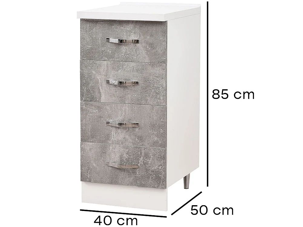 Cassettiera per Cucina Mobile Mobiletto 4 Cassetti Legno Colore Grigio Cemento