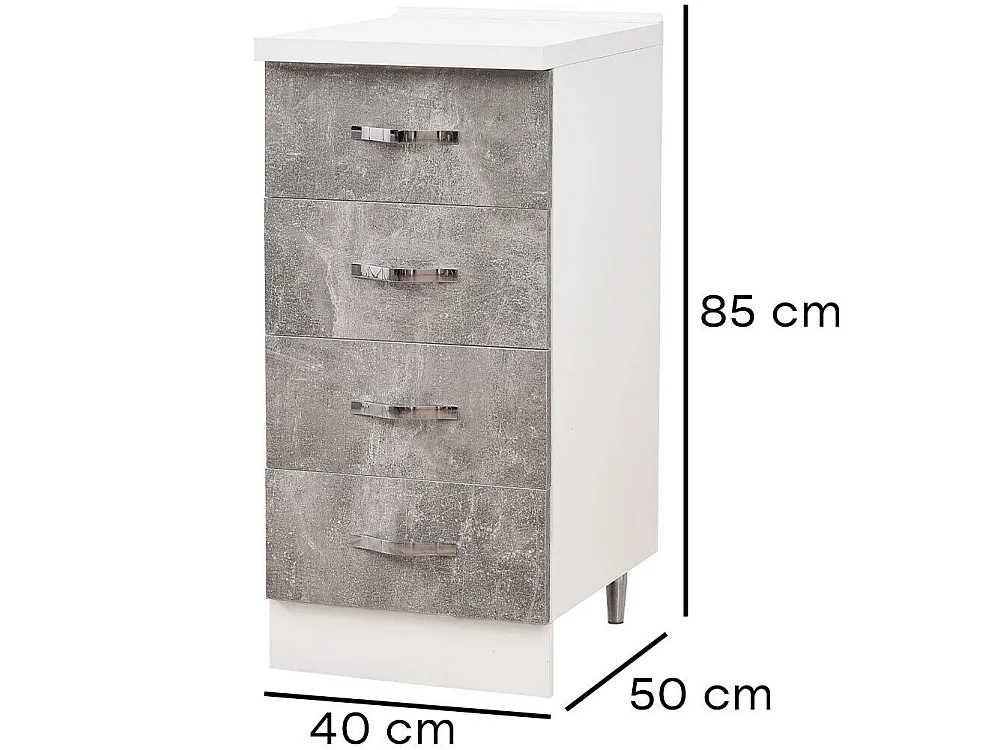 Cassettiera per Cucina Mobile Mobiletto 4 Cassetti Legno Colore Grigio Cemento