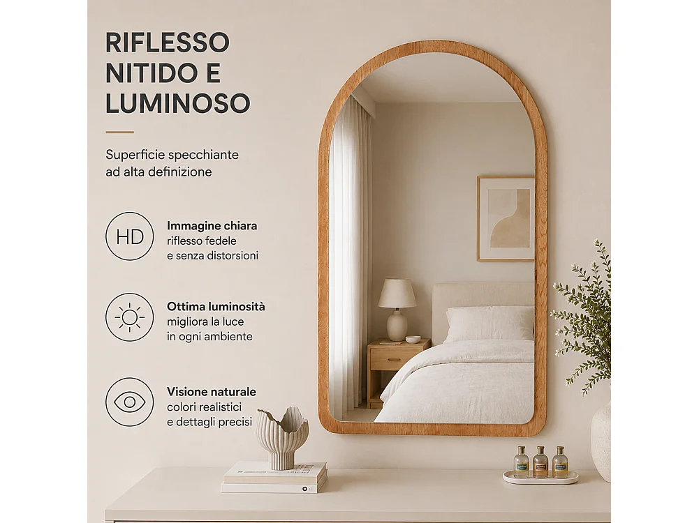 Specchio ad Arco Struttura in Legno Quercia Decorazione Design Moderno 46x60cm