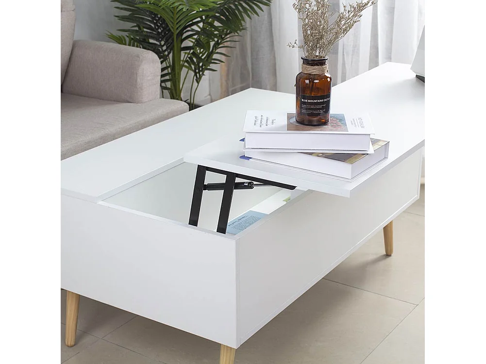 Tavolino Soggiorno con Rialzo Contenitore Tavolo Salotto Moderno Apribile Bianco