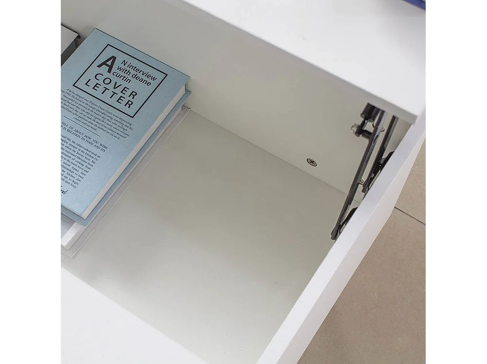 Tavolino Soggiorno con Rialzo Contenitore Tavolo Salotto Moderno Apribile Bianco